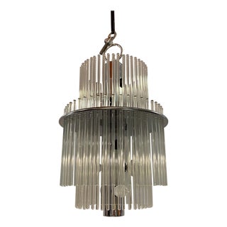 Late 20th Century Lightolier Mid-Century Modern Glass Rod Chandelier, Chrome, 1978 For Sale