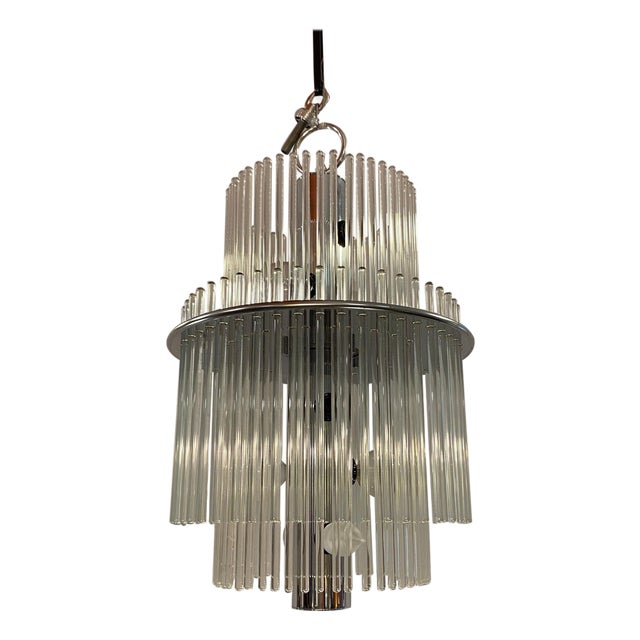 Late 20th Century Lightolier Mid-Century Modern Glass Rod Chandelier, Chrome, 1978 For Sale