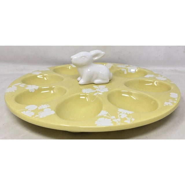 Vintage Yellow White Floral Bunny Rabbit Deviled Egg Plate For Sale - Image 4 of 6