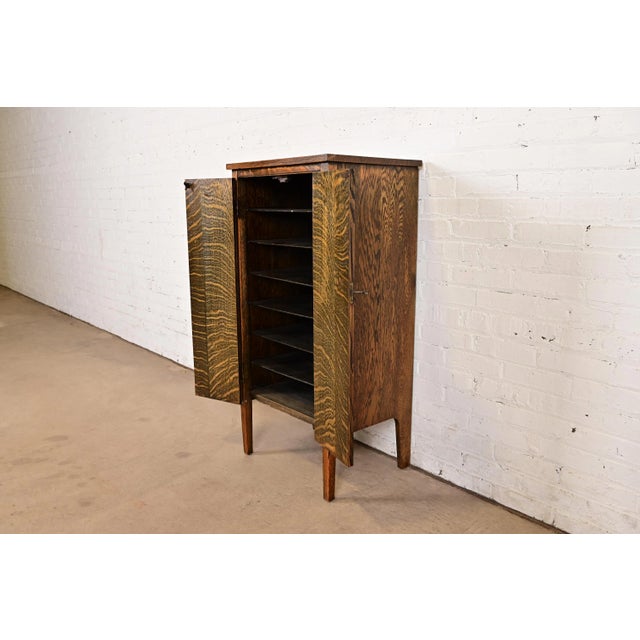 Stickley Brothers Style Antique Mission Tiger Oak Arts & Crafts Music Cabinet, Circa 1900 For Sale In South Bend - Image 6 of 14