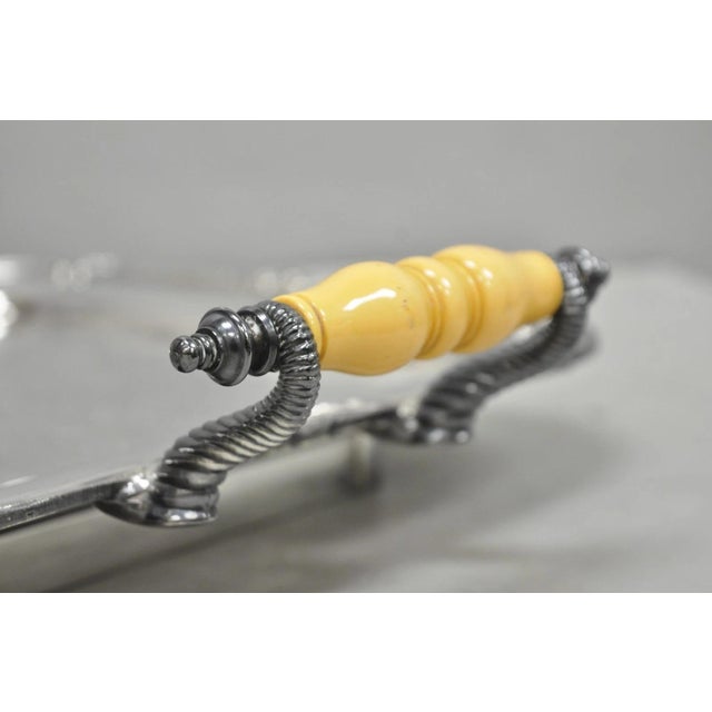 Vintage Sheffield Silver Plated Square Serving Bar Tray W/ Celluloid Handles For Sale - Image 15 of 17