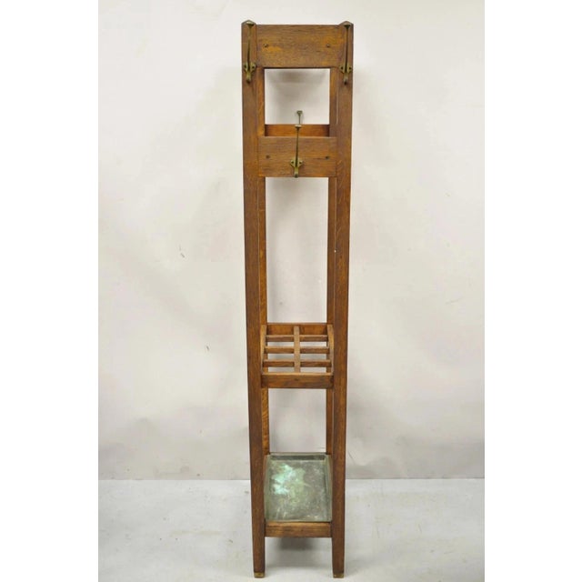 Antique Mission Arts & Crafts Oak Wood Coat Hook Hall Tree Umbrella Stand For Sale - Image 10 of 12