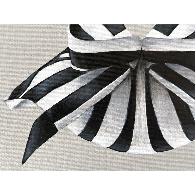 Early 21st Century Small Framed Ribbon Painting Giant Striped Bow, Abstract Minimal Fun For Sale - Image 5 of 8