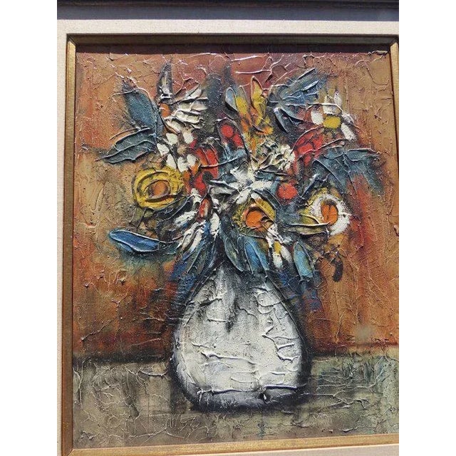 Mid 20th Century Floral Still Life Acrylic Painting, Framed For Sale - Image 11 of 13