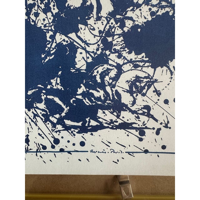 Abstract Authentic Original Framed Hermès Blue Abstract Splash Art Print in Gold Frame Contemporary Modern Wall Art Advertisement For Sale - Image 3 of 6