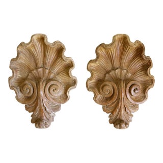 Italian Carved Wood Wall Pockets, 1940s - A Pair For Sale