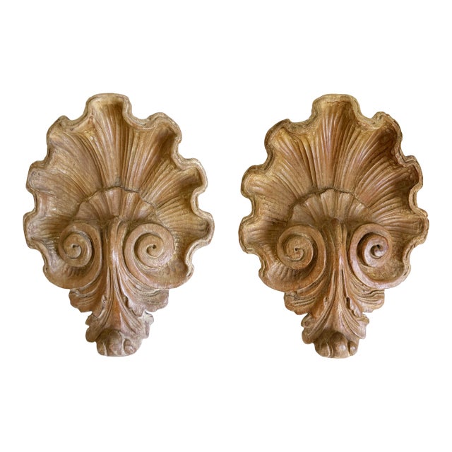 Italian Carved Wood Wall Pockets, 1940s - A Pair For Sale