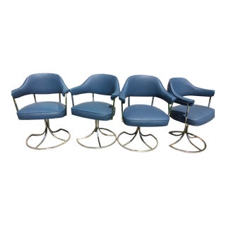 Blue Upholstered Captains Chairs - Set of 4 For Sale