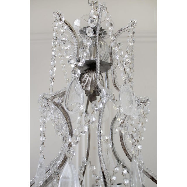 Antique Reproduction Italian Chandelier With Beaded Arms and Rock Style Crystals For Sale - Image 4 of 11