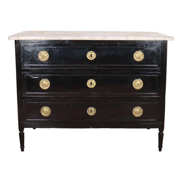 French Ebonized Commode with Marble For Sale