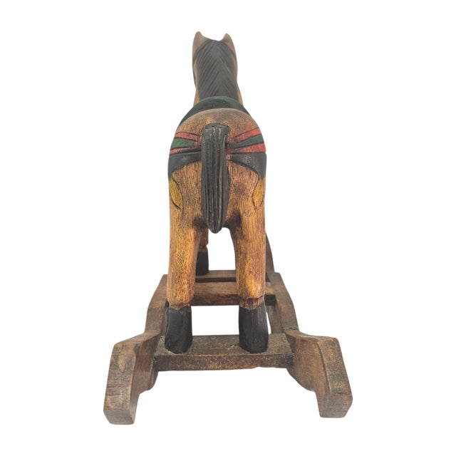 Mid-Century Mexican Folk Art Hand-Carved Polychrome Wooden Rocking Horse For Sale - Image 13 of 16