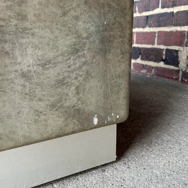 Faux Marble and Brushed Stainless Small Credenza Server Cabinet Post Modern 1980’s Karl Springer Style For Sale - Image 10 of 12