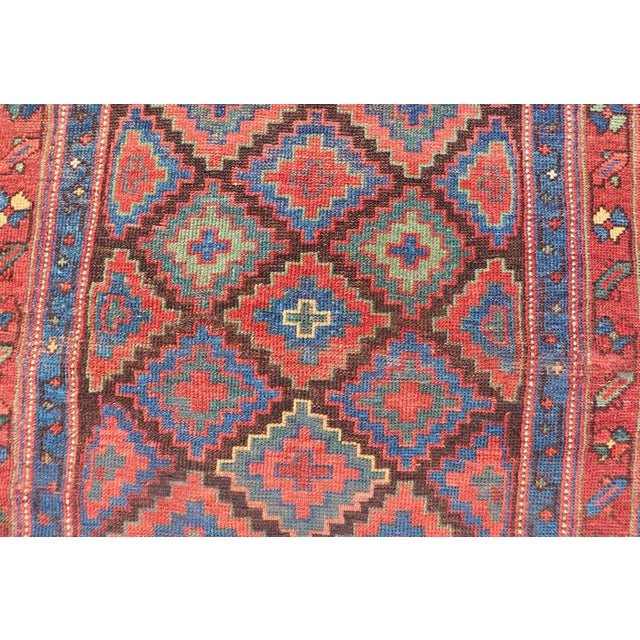 Red Mid 19th Century Sauj Bulak Kurd Carpet in Soft Colors and Diamond Shapes For Sale - Image 8 of 11