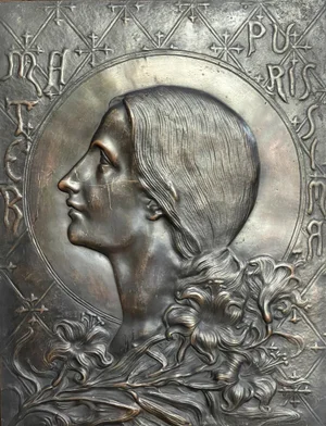 Bas-Relief Bronze Plaque of Mater Purissima, Late 19th Century