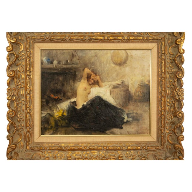 Antique Italian Realism Verismo Oil on Canvas Painting Female Nude Ex-Christie's by Antonio Mancini, 1890 For Sale - Image 9 of 18