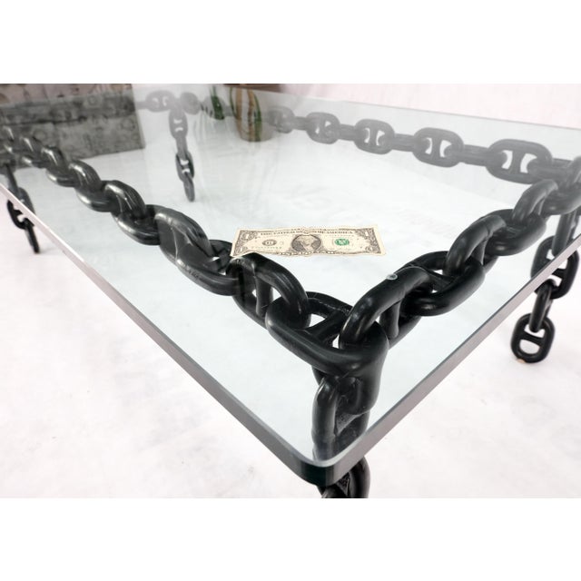 Mid 20th Century Large Oversize Fused Marine Chain Base Rectangle Coffee Table Thick Glass Top For Sale - Image 6 of 15