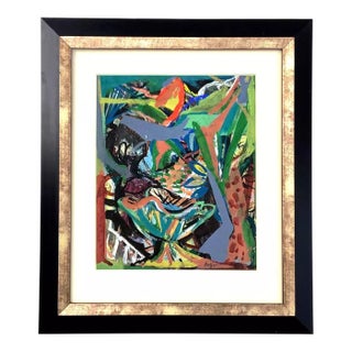 1940s Josef Presser Abstract Composition Mixed-Media Painting on Paper, Framed For Sale