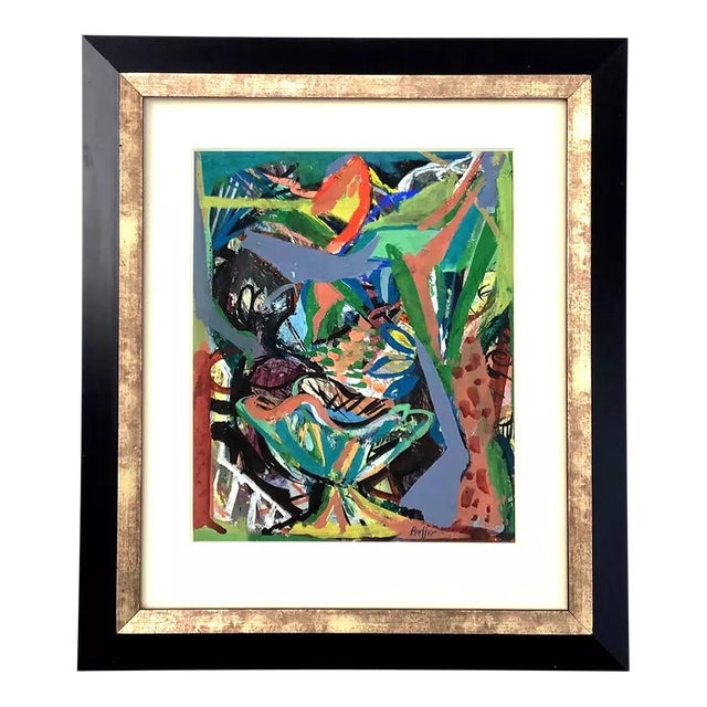 1940s Josef Presser Abstract Composition Mixed-Media Painting on Paper, Framed For Sale