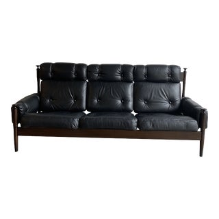 1960s Vintage PeeM Genuine Black Leather Sofa For Sale