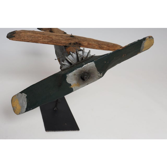 Early 20th Century Vintage Folk Art Hand-Carved and Painted Wooden Airplane For Sale - Image 11 of 18