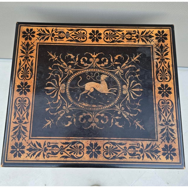 Antique Neo-Renaissance Italian Ebonized Marquetry Worktable with Leopard Motif, 1880s For Sale - Image 14 of 17
