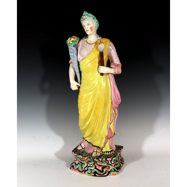 Early 19th Century Monumental Staffordshire Pearlware Figure: "Ceres" (Goddess of Plenty) on Marbled Plinth For Sale - Image 5 of 13