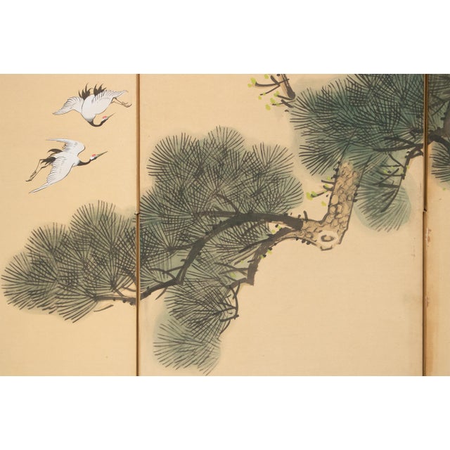 Japanese 1960s Chinese Painted 4-Panel Screen "Old Pine Tree and Monkey" For Sale - Image 3 of 12