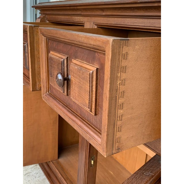 20th Century Pair of Catalan Carved Walnut Tuscan Two Drawers Credenza or Buffet For Sale - Image 12 of 13