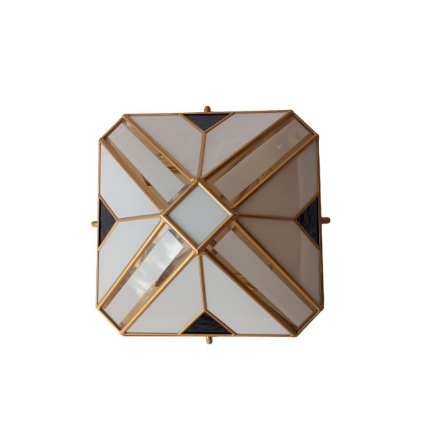 Pyramidal Wall Light in White Opaline Glass and Gold-Patinated Metal, 1970s For Sale - Image 12 of 12