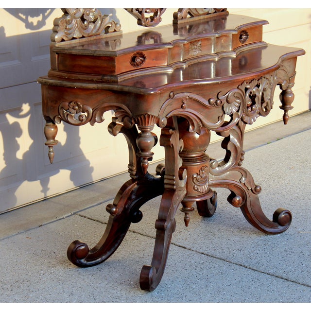 Antique Rococo Revival Vanity Table - Hand-Carved Mirror, Floral & Grape Details, 19th Century For Sale In Naples, FL - Image 6 of 16