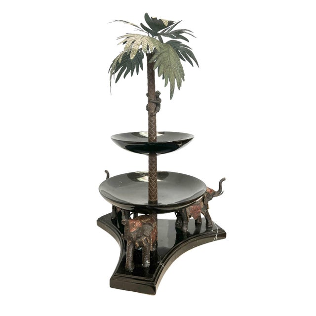 Figurative 1980s Sculptural Palm Beach Regency 3-Tier Monkey & Elephant Centerpiece Server For Sale - Image 3 of 9