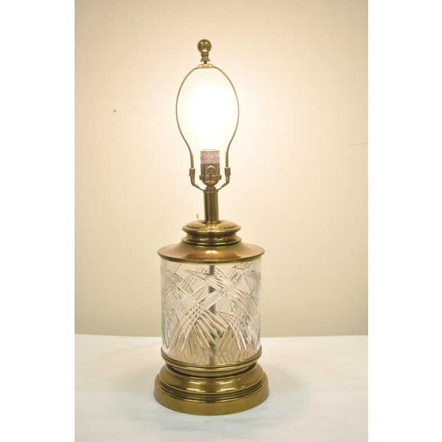 Vintage Ethan Allen Brass & Etched Crystal Glass Table Desk Bedside