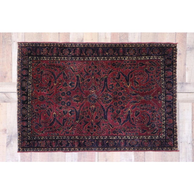 Burgundy Early 20th Century Antique Persian Sarouk Rug, 03'05 X 04'11 For Sale - Image 8 of 9