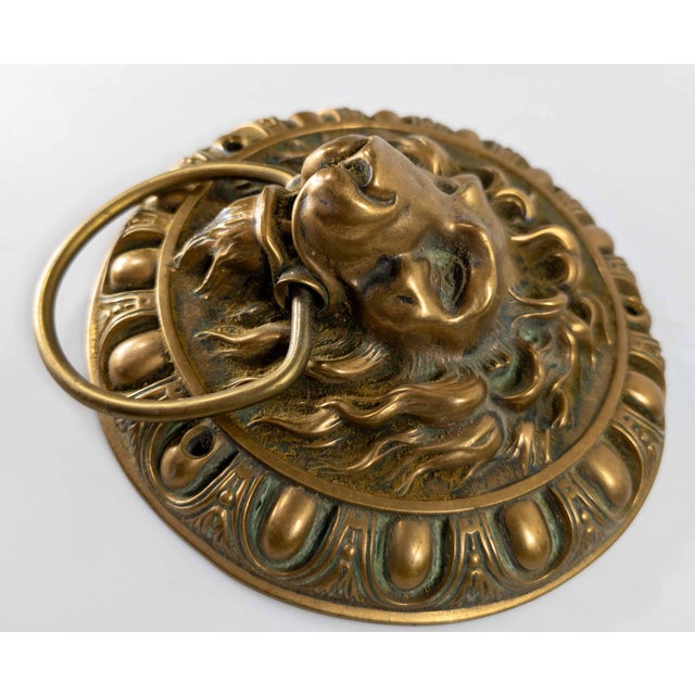 Bronze 19th Century Oversize Large Bronze Lion's Head Door Knocker For Sale - Image 8 of 10