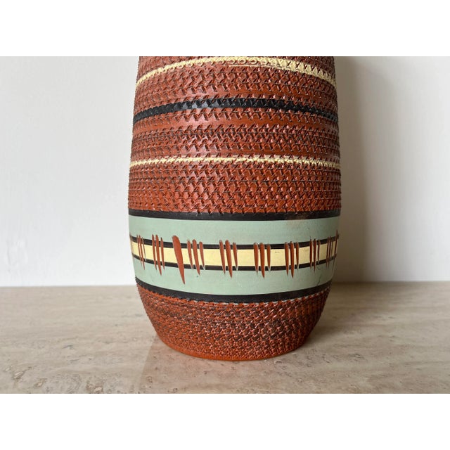 Mid-Century Modern Vintage Art Hand Incised Pottery Vase, Signed For Sale - Image 3 of 9