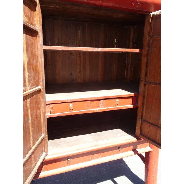 Antique Chinese Asian Red Lacquer Butterfly Cabinet ~ Wedding Storage Chest For Sale In Los Angeles - Image 6 of 16