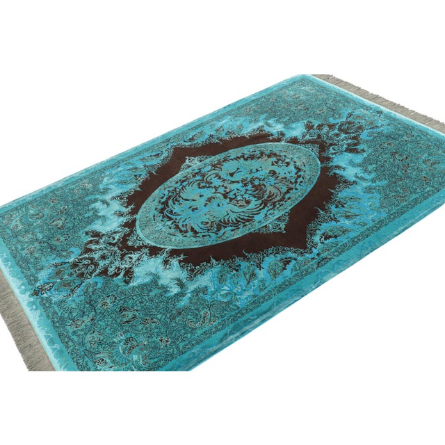 Rug & Kilim Rug & Kilim’s Modern Classics Rug, Turquoise With Pictorial Medallion “Simorgh” For Sale - Image 4 of 10