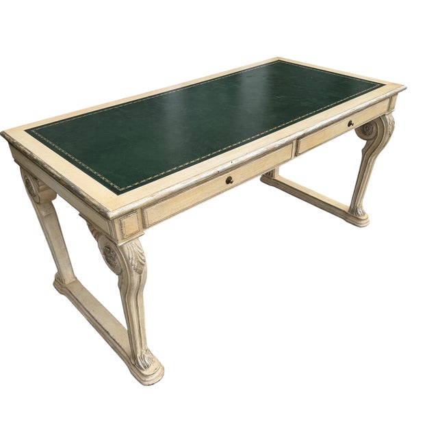 Traditional Dennis & Leen Regency Style Painted Leather Top Writing Table Desk For Sale - Image 3 of 6
