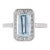 925 Sterling Silver Aquamarine Statement Ring With Diamond Halo, Size 7 For Sale