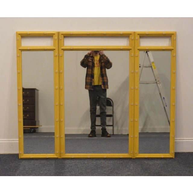 HIGH END VINTAGE Yellow Painted Asian Inspired Faux Bamboo 56" Tri-View Mirror 625-36 Cannot identify manufacturer, but...