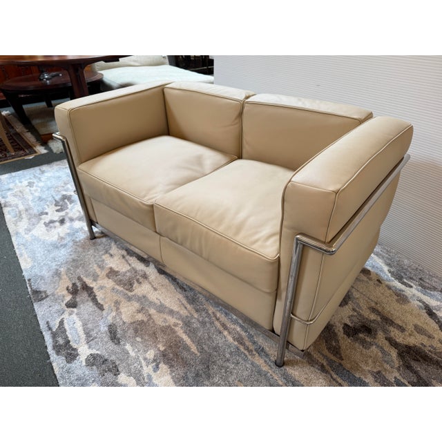 Modern Modern Classics Petite Corbusier Style Loveseat, Parchment For Sale - Image 3 of 12
