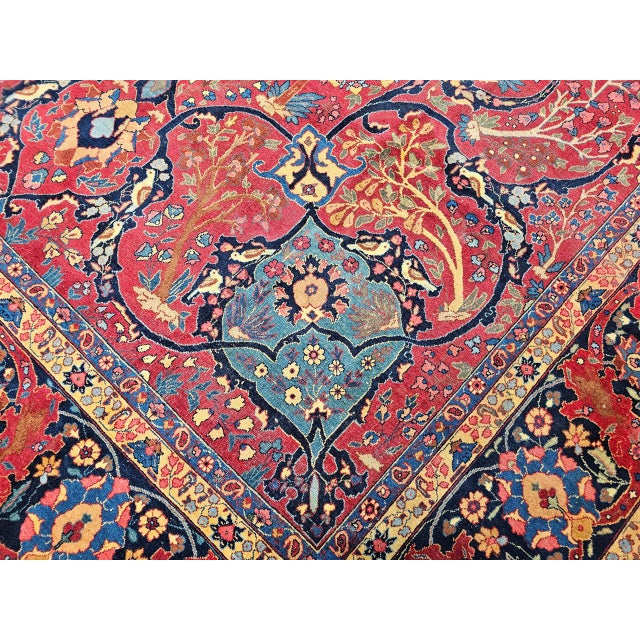 Vintage Persian Tabriz Rug, Hand-Knotted Wool, Garden Floral Pattern, Crimson & Turquoise, 11x15 For Sale - Image 18 of 18