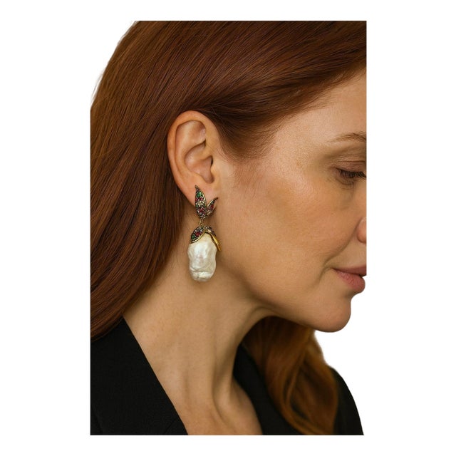 Bochic "Orient" Vintage Ruby, Topaz & Multi Gem Earrings Set In 18K Gold & Silver For Sale