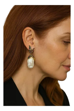 Bochic "Orient" Vintage Ruby, Topaz & Multi Gem Earrings Set In 18K Gold & Silver