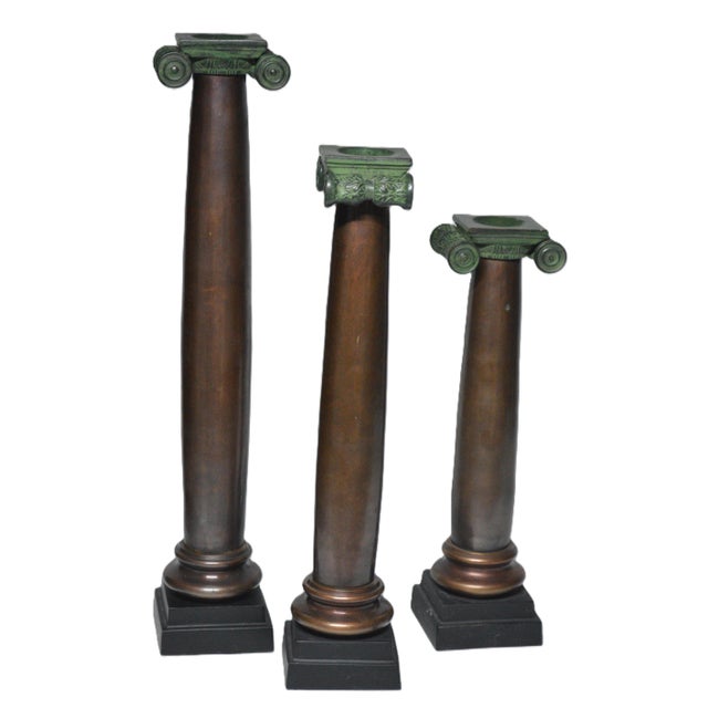 Castilian Imports Bronze Iron Ionic Column Corinth Candleholders - A Pair 3 The Holders Are Heavy Bronze, used in good...