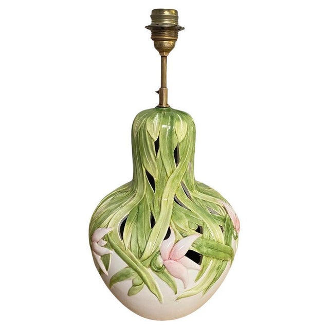 Table Lamp in Crakled Enemeled Ceramic in Green Pink and White Colors, France, 1970s For Sale - Image 18 of 18