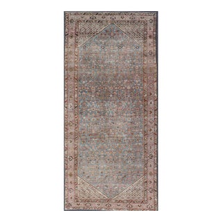 Antique Persian Malayer Gallery Rug With Soft Blue Field and Lattice 7 X 16'3 For Sale