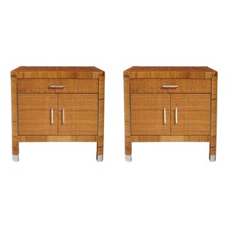 Mid-Century Modern Rattan & Bamboo Wrapped Nightstands Signed Bielecky Brothers For Sale