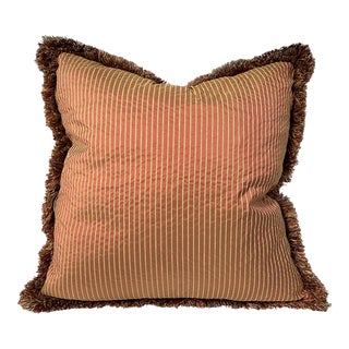 Autumnal Silk Stripe Pillow With Brush Fringe Down and Feather For Sale