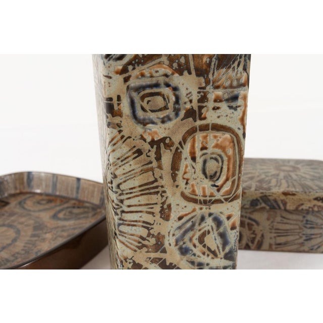 Vintage Danish Faiance Baca Vase and Bowls by Nils Thorsson 1970s From Royal Copenhagen, Set of 3 For Sale - Image 12 of 18